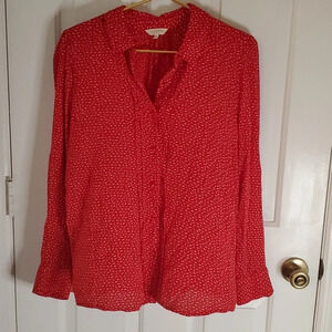 Lucky Brand Womens Button Down Collar Blouse with Pleated Front